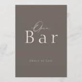 Elegant Taupe Open Bar Wedding Sign  Kaart (Voorkant)