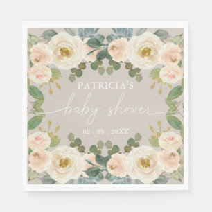 Elegant Taupe Peach Bloemen Baby shower Servet