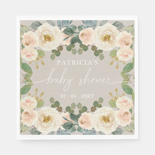 Elegant Taupe Peach Bloemen Baby shower Servet (Voorkant)
