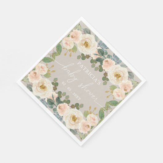 Elegant Taupe Peach Bloemen Baby shower Servet (Hoek)