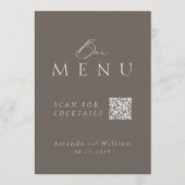 Elegant Taupe QR Code Wedding Bar Menu Sign Kaart (Voorkant)