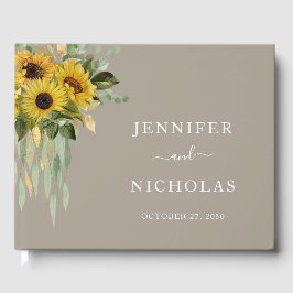 Elegant Taupe Sunflower Weddenschap Gastenboek