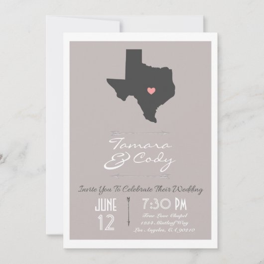 Elegant Taupe Texas State Wedding Invitation Kaart (Voorkant)