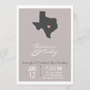 Elegant Taupe Texas State Wedding Invitation Kaart