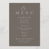 Elegant Taupe Wedding Bar Menu Sign  Kaart (Voorkant)