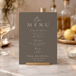 Elegant Taupe Wedding Bar Menu Sign  Kaart