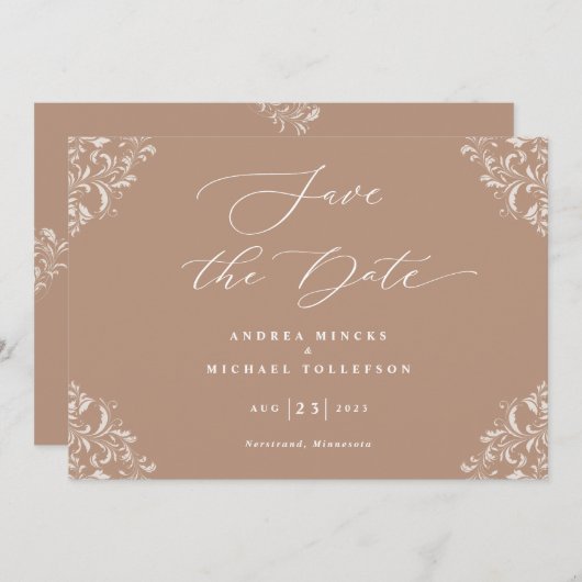 Elegant Taupe Wedding Save the Date Cards (Voorkant / Achterkant)