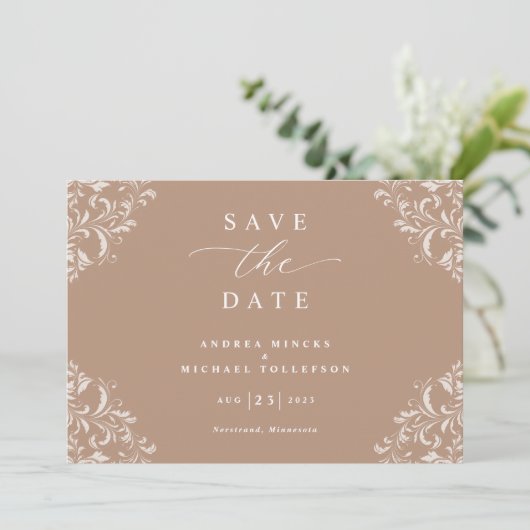 Elegant Taupe Wedding Save the Date Cards (Staand voorkant)