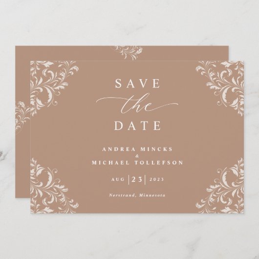 Elegant Taupe Wedding Save the Date Cards (Voorkant / Achterkant)