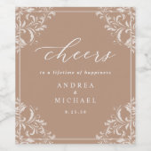 Elegant Taupe Wedding Wine Bottle Labels Wijn Etiket (Enkel label)