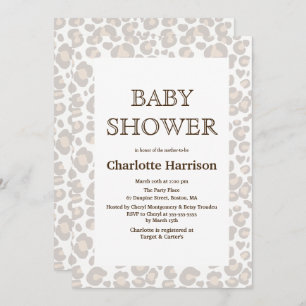 Elegant Taupe & White Cheetah Print Baby shower Kaart