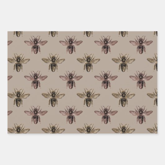 Elegant taupe, zwarte en zwarte roze bijen inpakpapier vel (Voorkant 3)