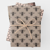 Elegant taupe, zwarte en zwarte roze bijen inpakpapier vel (In situ)