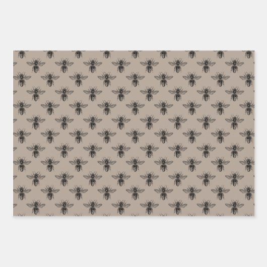 Elegant taupe, zwarte en zwarte roze bijen inpakpapier vel (Voorkant)