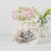 elegant tea cup  florale verjaardag kaart (Staand voorkant)