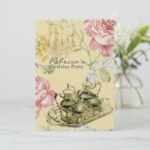 elegant tea cup  florale verjaardag kaart (Staand voorkant)