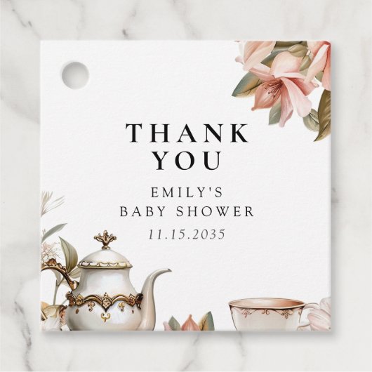 Elegant Tea Party Baby shower Bedankjes Labels (Voorkant)
