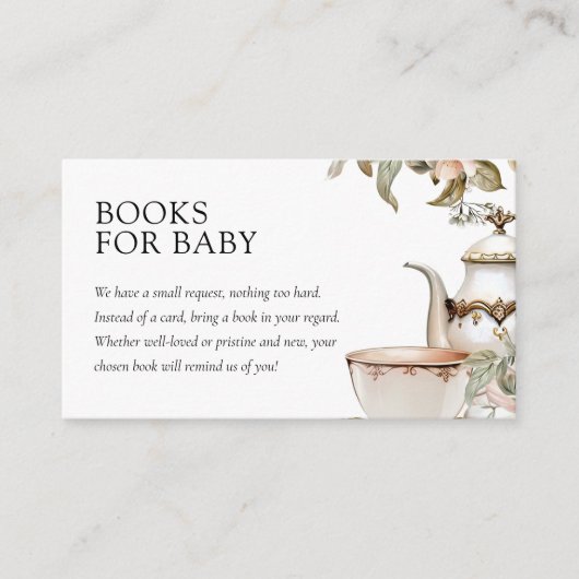 Elegant Tea Party Baby Shower Books Informatiekaartje (Voorkant)