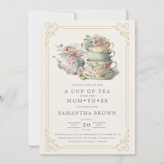  Elegant Tea Party Baby shower Kaart (Voorkant)