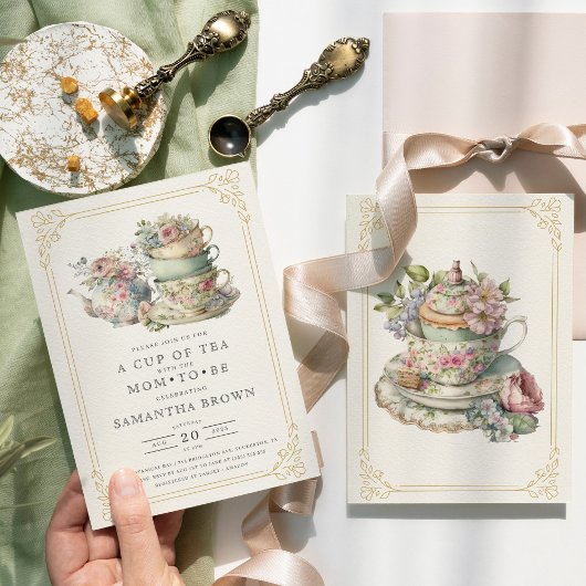  Elegant Tea Party Baby shower Kaart