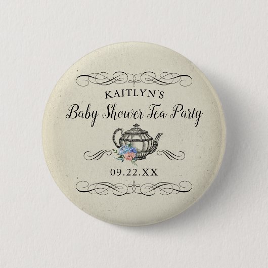 Elegant Tea Party | BABY SHOWER Ronde Button 5,7 Cm (Voorkant)