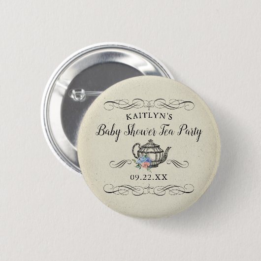 Elegant  Tea Party | BABY SHOWER Ronde Button 5,7 Cm (Voorkant /achterkant)