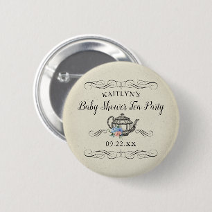 Elegant  Tea Party   BABY SHOWER Ronde Button 5,7 Cm