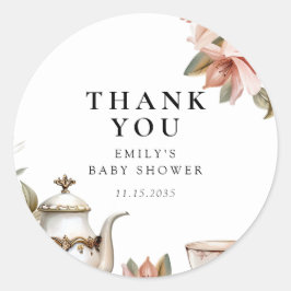 Elegant Tea Party Baby Shower Ronde Sticker