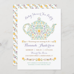 Elegant Tea Party Baby shower - Theepot Kaart