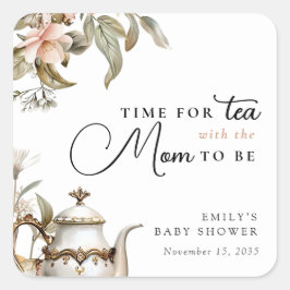 Elegant Tea Party Baby Shower Vierkante Sticker