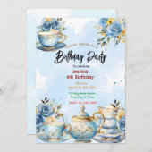 Elegant Tea Party Birthday Invitation Kaart (Voorkant / Achterkant)