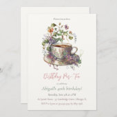 Elegant Tea Party Birthday Invitation Kaart (Voorkant / Achterkant)