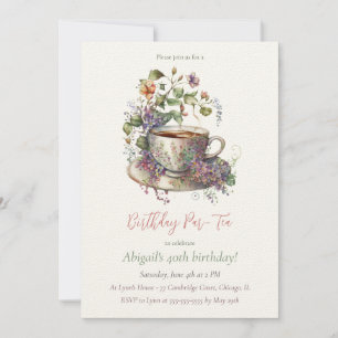 Elegant Tea Party Birthday Invitation Kaart
