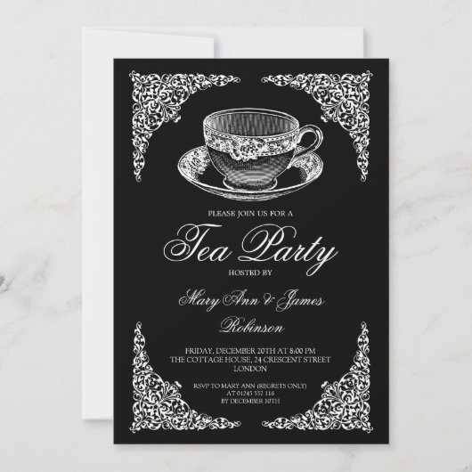 Elegant  Tea Party Black Kaart (Voorkant)