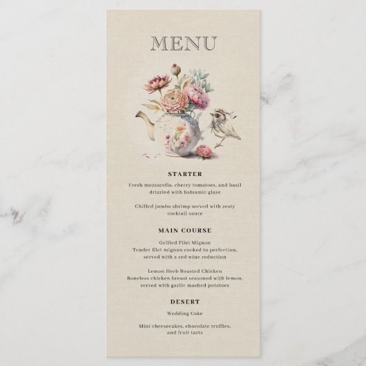 Elegant Tea Party Bloemen Vrijgezellenfeest Menu (Voorkant)