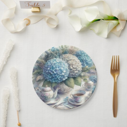 Elegant Tea Party Blue Hydrangea Papier Bord (Huwelijk)