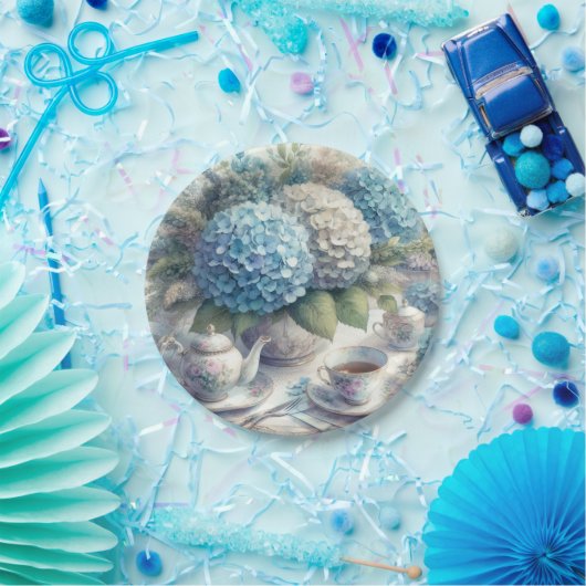 Elegant Tea Party Blue Hydrangea Papier Bord (Feest)