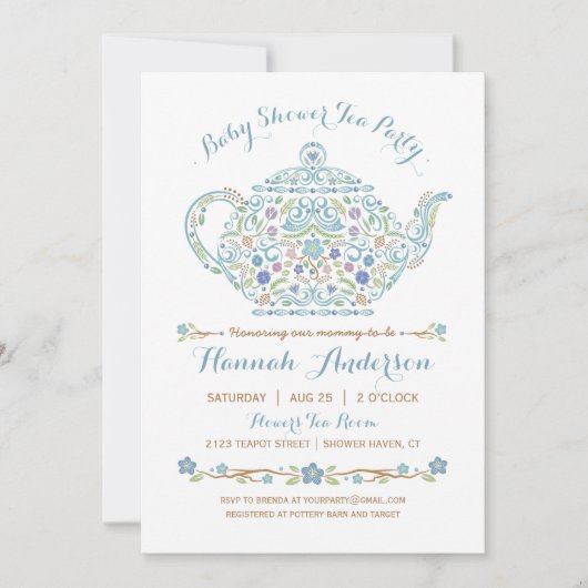 Elegant Tea Party Boy Baby shower ・ Teapot Kaart (Voorkant)