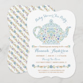 Elegant Tea Party Boy Baby shower ・ Teapot Kaart (Voorkant / Achterkant)