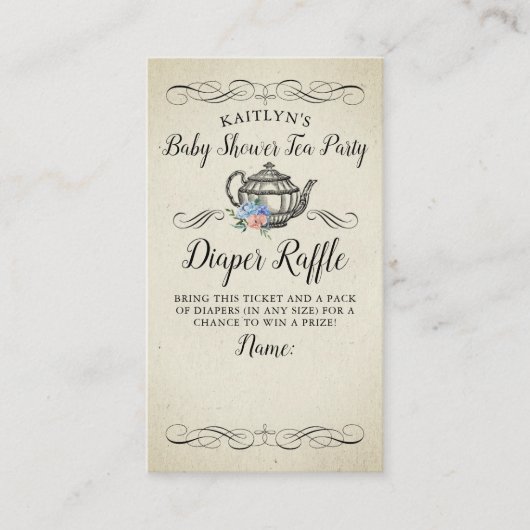 Elegant  Tea Party | Diaper Raffle Ticket Informatiekaartje (Voorkant)