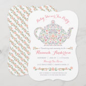 Elegant Tea Party Girl Baby shower Kaart (Voorkant / Achterkant)