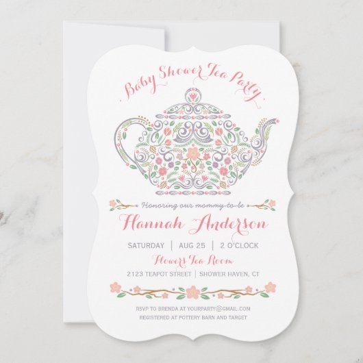 Elegant Tea Party Girl Baby shower Kaart (Voorkant)