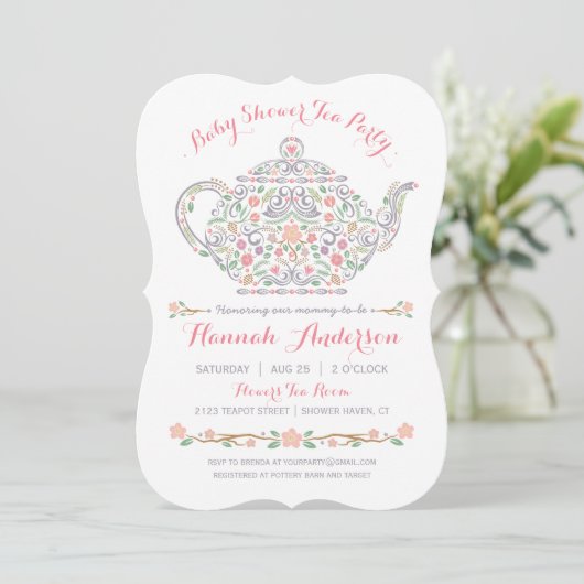 Elegant Tea Party Girl Baby shower Kaart (Staand voorkant)