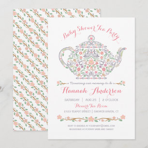 Elegant Tea Party Girl Baby shower Kaart