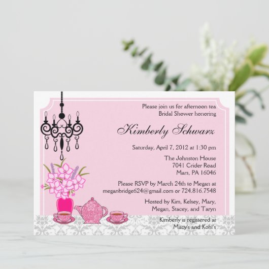 Elegant Tea Party Invitation Kaart (Staand voorkant)