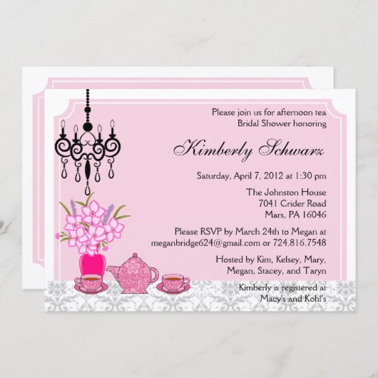Elegant Tea Party Invitation Kaart (Voorkant / Achterkant)