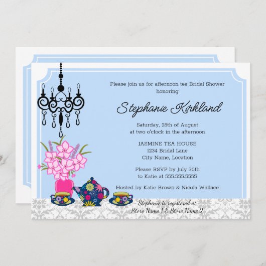 Elegant Tea Party Invitation Kaart (Voorkant / Achterkant)
