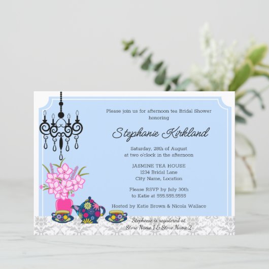 Elegant Tea Party Invitation Kaart (Staand voorkant)