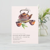 Elegant tea party jarig kaart (Staand voorkant)