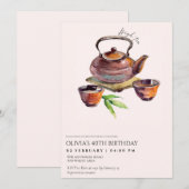 Elegant tea party jarig kaart (Voorkant / Achterkant)